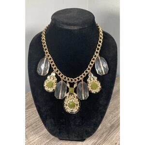 Banana Republic Bold Gold Tone Green Stone Thick Chain Statement Necklace 18"